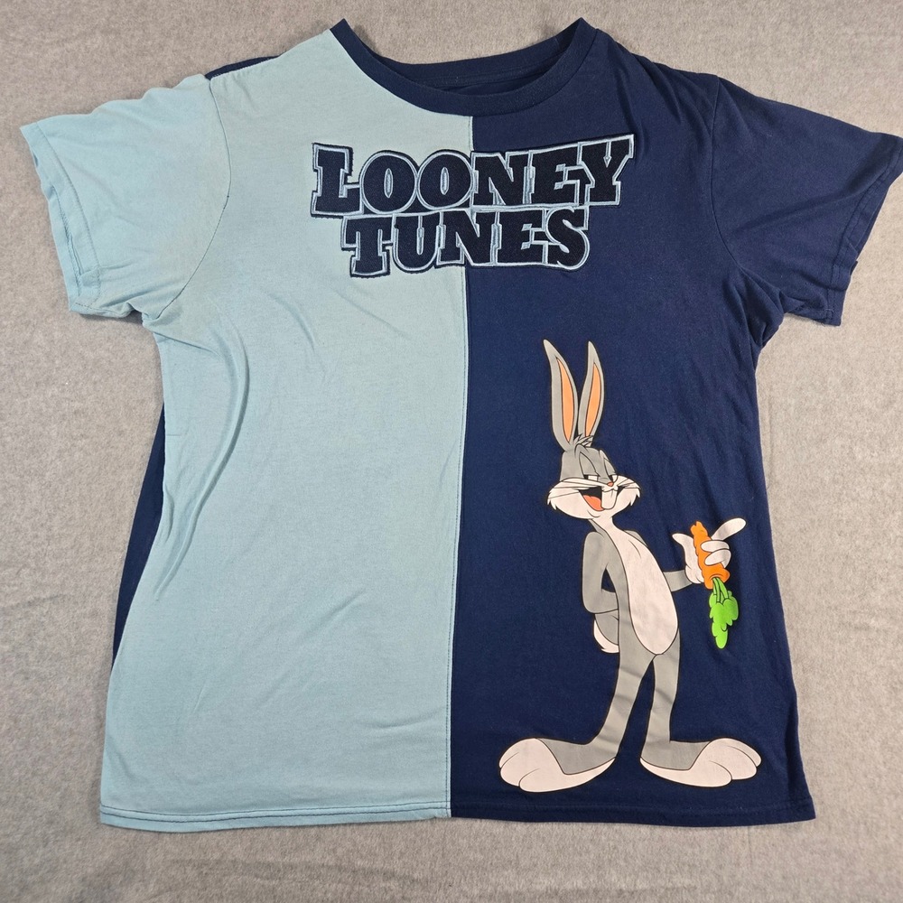 Looney Tunes Bugs Bunny Split Two Tone T-Shirt Mens 3XL Navy Blue Embroidered